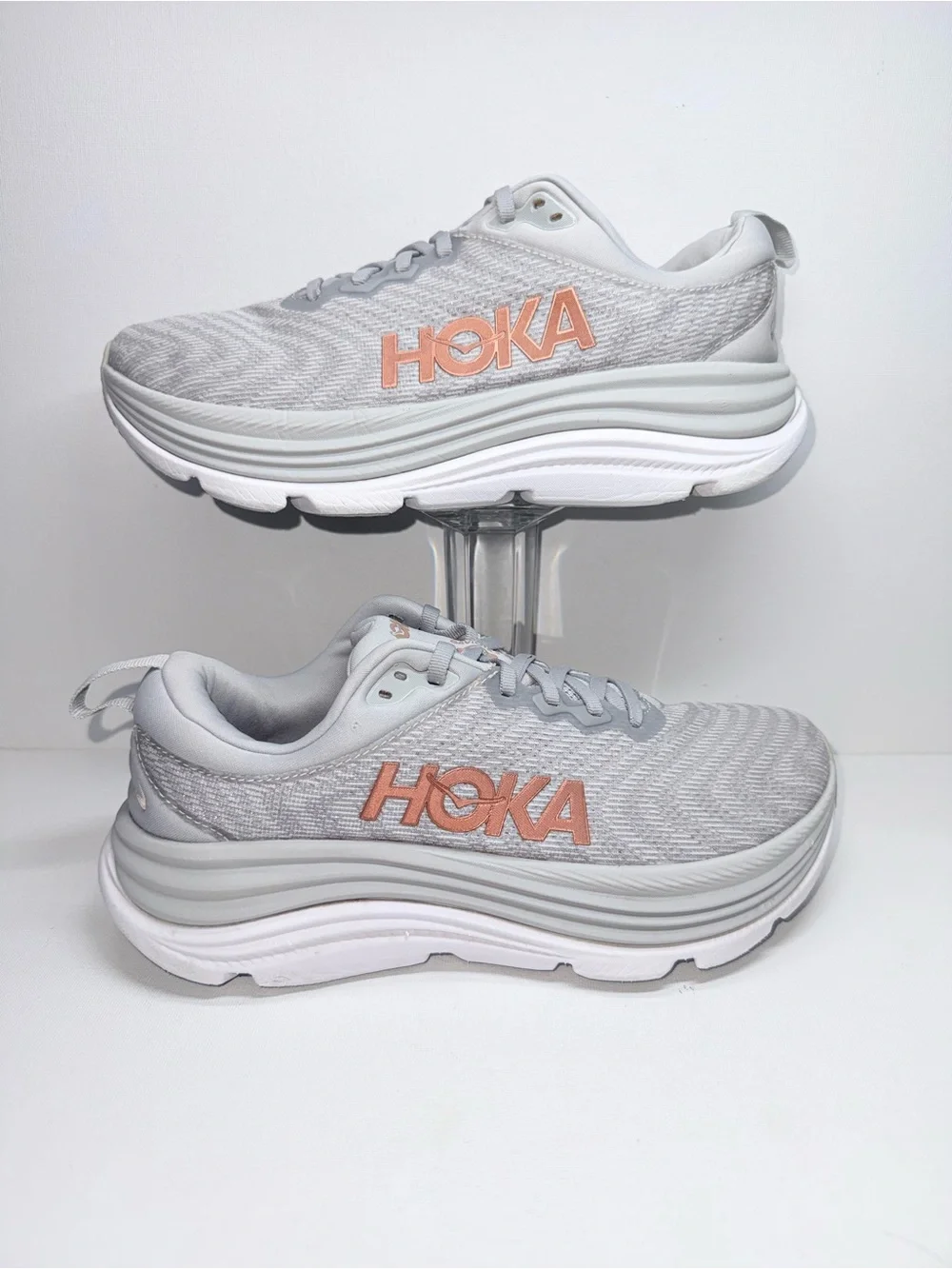 HOKA GAVIOTA 5 Women’s Light Gray Sneakers with Coral Logo